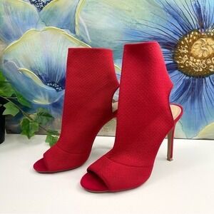 Steve‎ Madden Slay Knit Open Toe Stiletto Booties in Red Size 7